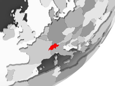 Şeffaf okyanuslar ile gri küre kırmızı vurgulanır İsviçre Illustration. 3D çizim.