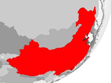 Şeffaf okyanuslar ile gri küre kırmızı vurgulanır Çin Illustration. 3D çizim.