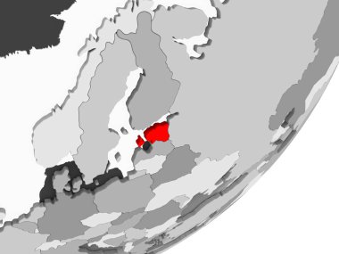 Şeffaf okyanuslar ile gri küre kırmızı vurgulanır Estonya Illustration. 3D çizim.