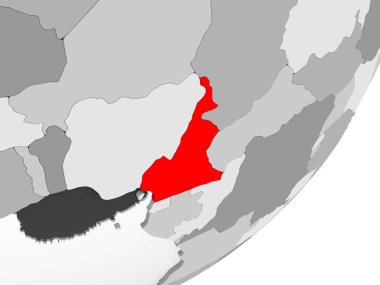 Şeffaf okyanuslar ile gri küre kırmızı vurgulanır Kamerun Illustration. 3D çizim.