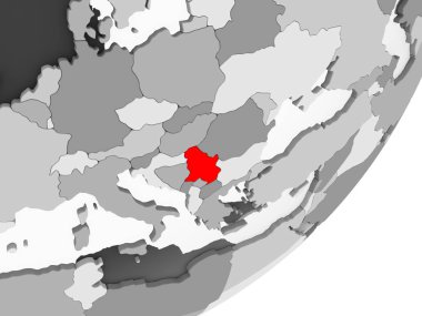 Şeffaf okyanuslar ile gri küre kırmızı vurgulanır Sırbistan Illustration. 3D çizim.