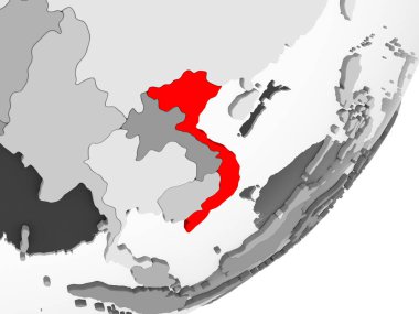 Şeffaf okyanuslar ile gri küre kırmızı vurgulanır Vietnam Illustration. 3D çizim.