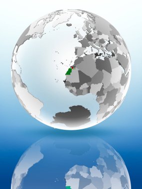 Batı Sahra parlak yüzeye yansıtan dünya üzerinde bayrak ile. 3D çizim.