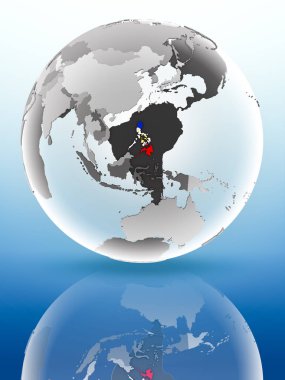 Filipinler bayrağı parlak yüzeye yansıtan dünya üzerinde. 3D çizim.