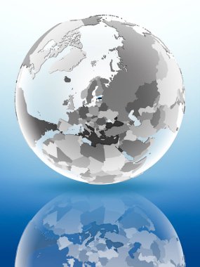 Estonya bayrağı parlak yüzeye yansıtan dünya üzerinde. 3D çizim.