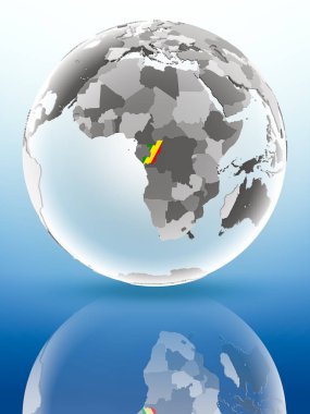 Kongo parlak yüzeye yansıtan dünya üzerinde bayrak ile. 3D çizim.