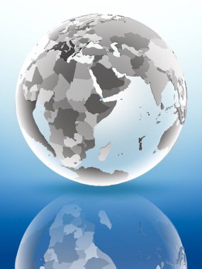 Cibuti bayrağı parlak yüzeye yansıtan dünya üzerinde. 3D çizim.