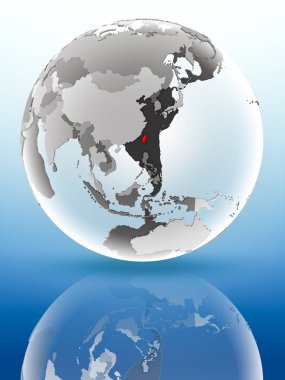 Tayvan bayrağı parlak yüzeye yansıtan dünya üzerinde. 3D çizim.