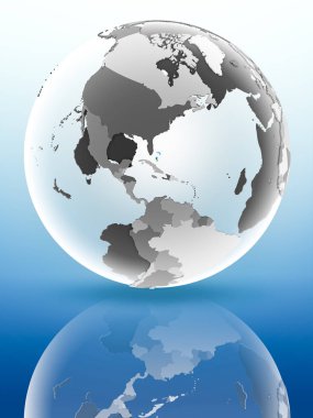 Bahamalar bayrağı parlak yüzeye yansıtan dünya üzerinde. 3D çizim.