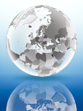 Slovakya bayrağı parlak yüzeye yansıtan dünya üzerinde. 3D çizim.