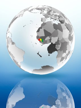Gine bayrağı parlak yüzeye yansıtan dünya üzerinde. 3D çizim.