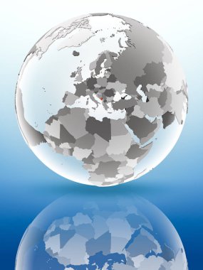 Karadağ bayrağı parlak yüzeye yansıtan dünya üzerinde. 3D çizim.