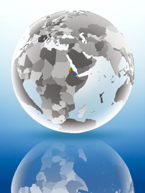 Eritre parlak yüzeye yansıtan dünya üzerinde bayrak ile. 3D çizim.