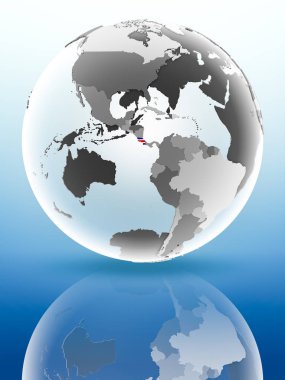 Kosta Rika parlak yüzeye yansıtan dünya üzerinde bayrak ile. 3D çizim.