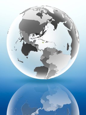 Jamaika parlak yüzeye yansıtan dünya üzerinde bayrak ile. 3D çizim.