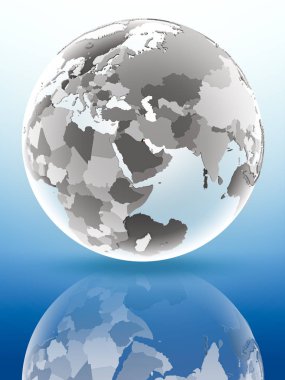 Kuveyt bayrağı parlak yüzeye yansıtan dünya üzerinde. 3D çizim.