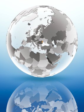 Moldova bayrağı parlak yüzeye yansıtan dünya üzerinde. 3D çizim.