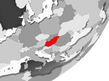 Şeffaf okyanuslar ile gri küre kırmızı vurgulanır Macaristan Illustration. 3D çizim.