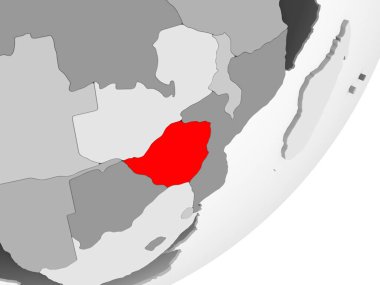 Resimde saydam okyanuslar ile gri küre kırmızı vurgulanır Zimbabve. 3D çizim.