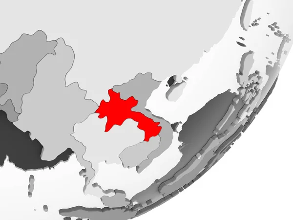 老挝的例证用红色在灰色地球突出了以透明的海洋 — 图库照片