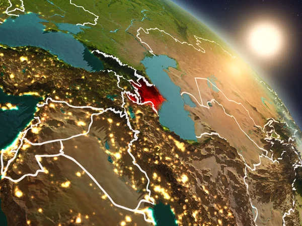 Günbatımı Azerbaycan Planet Earth Görünür Ülke Sınırları Ile Uzaydan Yukarıda — Stok fotoğraf