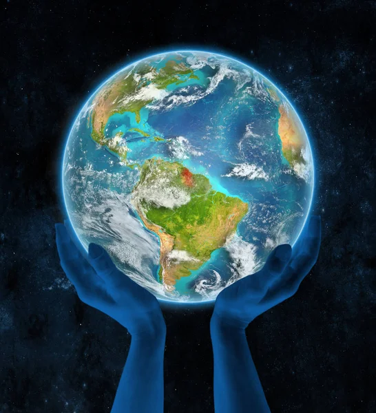 Гайана Земле Руках Космосе Иллюстрация — стоковое фото