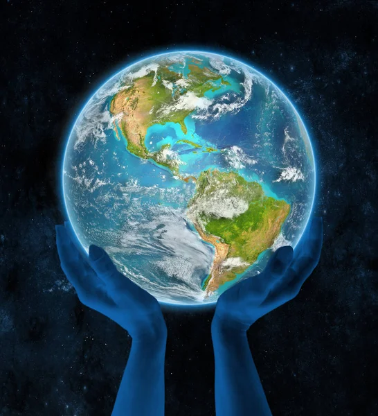 空間での手で地球にパナマです イラストレーション — ストック写真