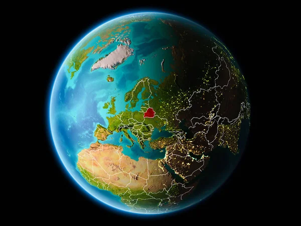 Wit Rusland Van Baan Van Planeet Aarde Night Met Zeer — Stockfoto