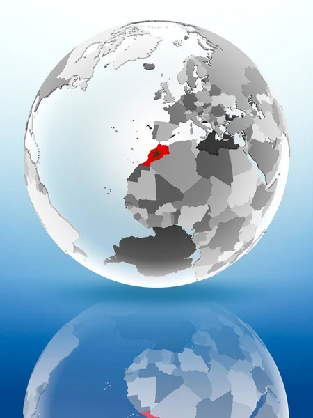 Morocco Flag Globe Reflecting Shiny Surface Illustration — Stock Photo, Image