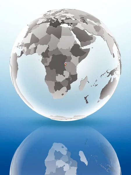 Burundi Flag Globe Reflecting Shiny Surface Illustration — Stock Photo, Image