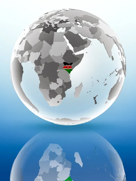 Kenya Flag Globe Reflecting Shiny Surface Illustration — Stock Photo, Image