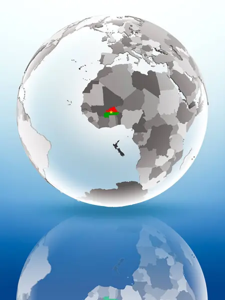 Burkina Faso Flag Globe Reflecting Shiny Surface Illustration — Stock Photo, Image