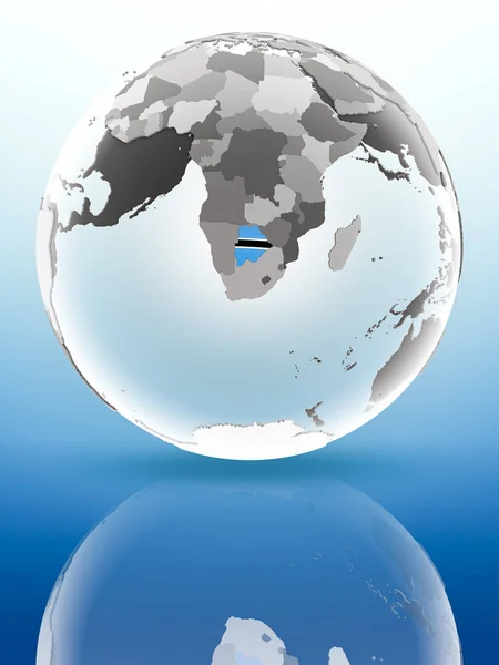 Botswana Met Vlag Wereldbol Reflecteren Glimmend Oppervlak Illustratie — Stockfoto