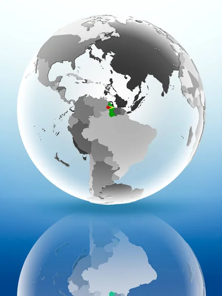 Guyana Met Vlag Wereldbol Reflecteren Glimmend Oppervlak Illustratie — Stockfoto