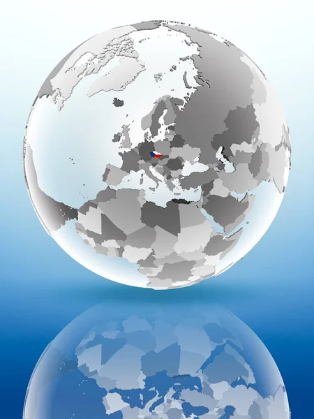 République Tchèque Avec Drapeau Sur Globe Réfléchissant Sur Une Surface — Photo