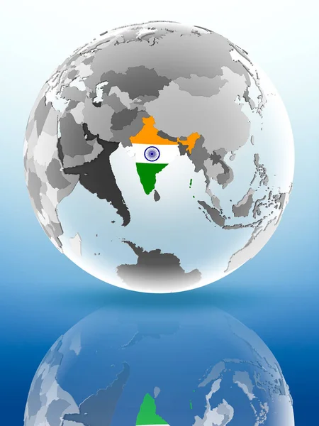 Индия Флагом Глобусе Отражающимся Блестящей Поверхности Иллюстрация — стоковое фото