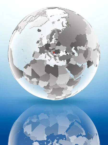 Serbia Flag Globe Reflecting Shiny Surface Illustration — Stock Photo, Image