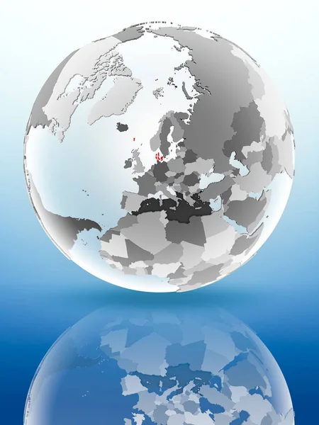 Denmark Flag Globe Reflecting Shiny Surface Illustration — Stock Photo, Image
