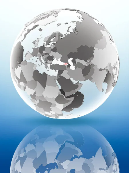 Gürcistan ile bayrak parlak yüzeye yansıtan dünya üzerinde. 3D çizim.