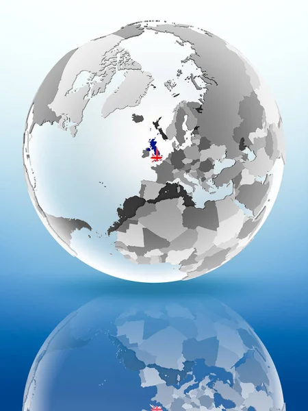 Reino Unido Com Bandeira Globo Refletindo Sobre Superfície Brilhante Ilustração — Fotografia de Stock