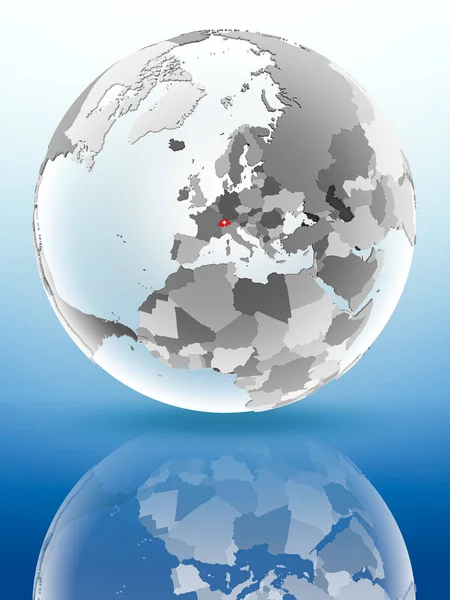 Switzerland Flag Globe Reflecting Shiny Surface Illustration — Stock Photo, Image