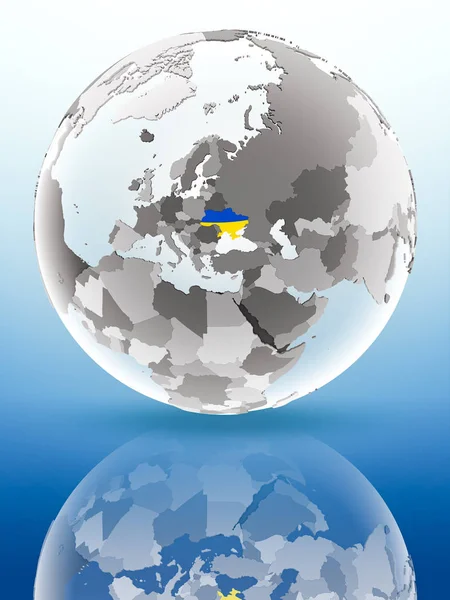 Ucraina Steag Glob Reflectând Suprafață Strălucitoare Ilustrație — Fotografie, imagine de stoc