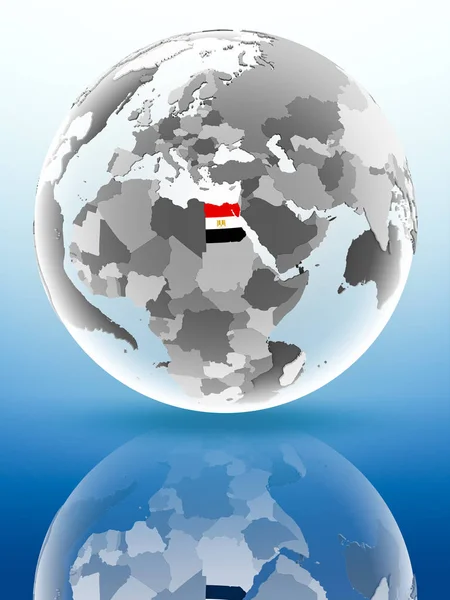 Egypten Med Flagga Globen Som Återspeglar Den Blanka Ytan Illustration — Stockfoto