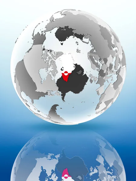 Grönland parlak yüzeye yansıtan dünya üzerinde bayrak ile. 3D çizim.