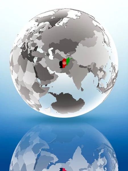 Afghanistan Flag Globe Reflecting Shiny Surface Illustration — Stock Photo, Image