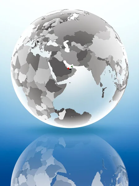 Объединенные Арабские Эмираты Флагом Земном Шаре Отражающимся Блестящей Поверхности Иллюстрация — стоковое фото