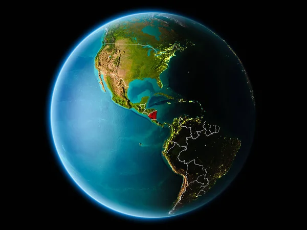 Nicaragua Orbit Planet Earth Night Highly Detailed Surface Textures Visible — Stock Photo, Image