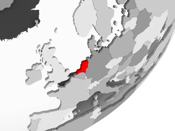 Ілюстрація Нідерланди Виділено Червоним Кольором Сірий Глобусом Допомогою Прозорих Океанів — стокове фото