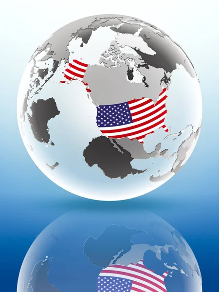 Usa Flag Globe Reflecting Shiny Surface Illustration — Stock Photo, Image