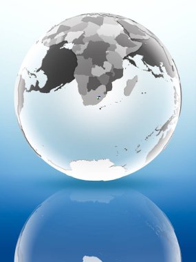 Lesoto bayrağı parlak yüzeye yansıtan dünya üzerinde. 3D çizim.